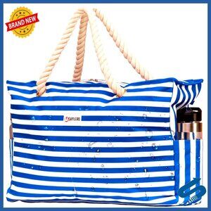 Water Resistant Tote Bag Zippered Roomy Family Size Beach Pool Travel